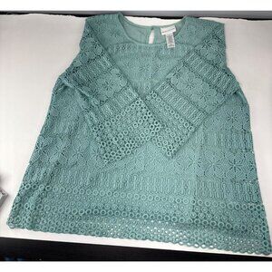 Alfred Dunner Womens Blue Lace Tunic Top Size Large 3/4 Sleeve Elegant Floral Sh